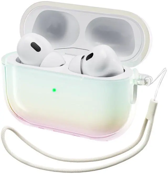Main image of Iridescent Clear Case for AirPods Pro 2nd Generation with Lanyard | Iridescent Gradient TPU, Shock-Absorbing Protection, LED Visible, Detachable Lanyard, Wired & Wireless Charging Compatible