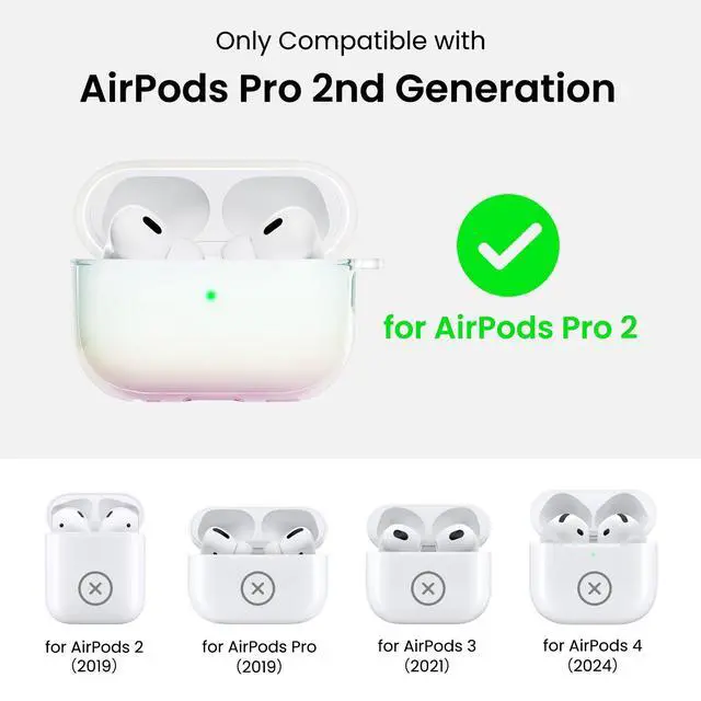 Alt view image 2 of 6 - Iridescent Clear Case for AirPods Pro 2nd Generation with Lanyard | Iridescent Gradient TPU, Shock-Absorbing Protection, LED Visible, Detachable Lanyard, Wired & Wireless Charging Compatible