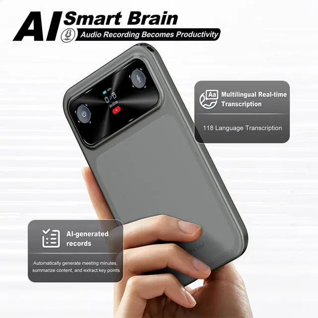 Alt view image 2 of 6 - AI Voice Recorder Pocket 16GB Dual Mic 118+ Languages Transcription | AI Note Taking Device, Meeting Recorder, AI Note Taker, Dual Microphone, APP Control,iOS & Android Compatible