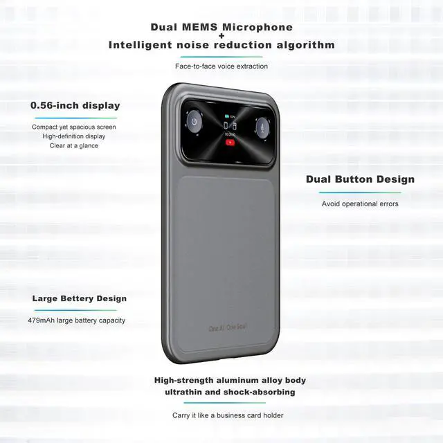 Alt view image 4 of 6 - AI Voice Recorder Pocket 16GB Dual Mic 118+ Languages Transcription | AI Note Taking Device, Meeting Recorder, AI Note Taker, Dual Microphone, APP Control,iOS & Android Compatible