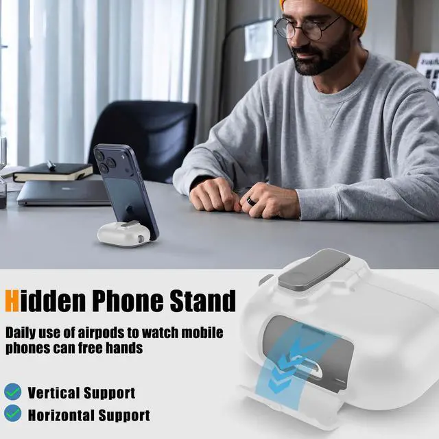 Alt view image 6 of 6 - Compatible with AirPods Pro 3 Case with Phone Stand, Precise Fit Design for Apple AirPods Pro 3rd Cover (White)