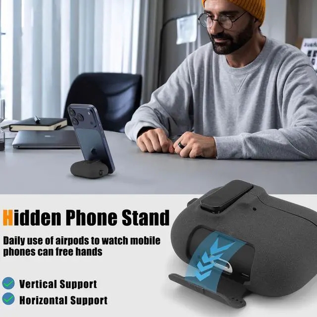 Alt view image 6 of 6 - Compatible with AirPods Pro 3 Case with Phone Stand, Precise Fit Design for Apple AirPods Pro 3rd Cover (Sand Stone)