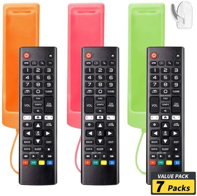 Main image of (Pack of 3) Replacement Remote Fit LG TV Remote with Anti-Lost Glow Protective Silicone Cover & Hook, Universal for LG All Smart LCD LED HDTV UHD OLED 3D 4K TVs(Green&Orange&Dark Pink)