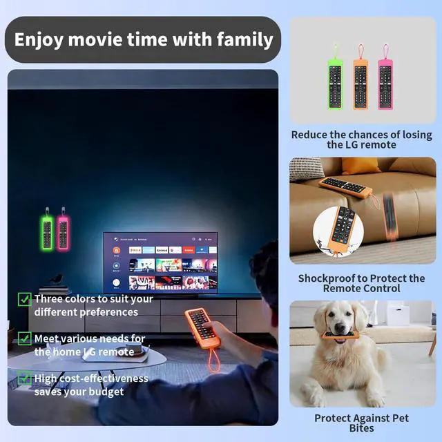 Alt view image 3 of 7 - (Pack of 3) Replacement Remote Fit LG TV Remote with Anti-Lost Glow Protective Silicone Cover & Hook, Universal for LG All Smart LCD LED HDTV UHD OLED 3D 4K TVs(Green&Orange&Dark Pink)