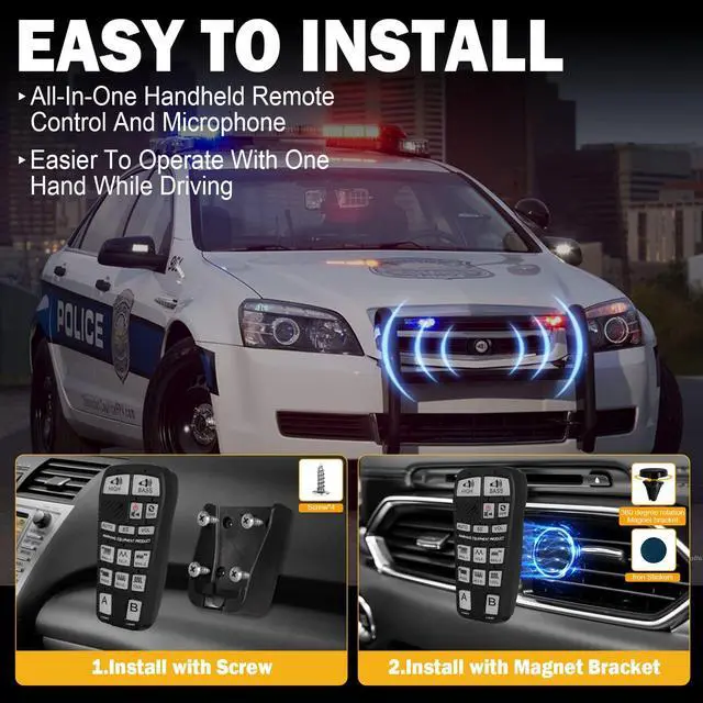 Alt view image 4 of 6 - 200W Wireless Multi-Tone Emergency Car Siren Speaker PA System Kit | 110-130dB Car PA System, Ultra-Slim Speaker, Wireless Handheld Microphone, Police Siren kit, IP67Waterproof, 12V Vehicles Use