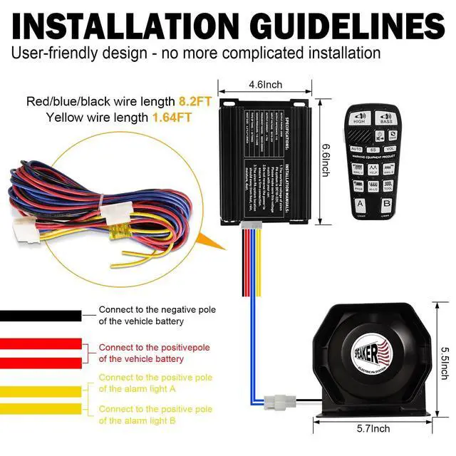 Alt view image 6 of 6 - 200W Wireless Multi-Tone Emergency Car Siren Speaker PA System Kit | 110-130dB Car PA System, Ultra-Slim Speaker, Wireless Handheld Microphone, Police Siren kit, IP67Waterproof, 12V Vehicles Use