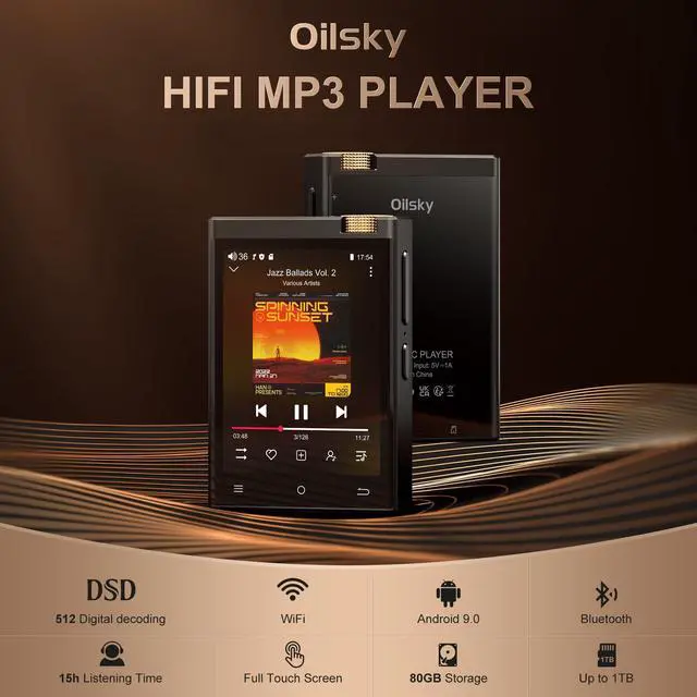 Alt view image 2 of 6 - HiFi MP3 Player with Bluetooth and WiFi, Lossless DSD High-Resolution Digital Audio Music Player, High-Resolution Portable Audio Player with 64GB Card, Supports up to 1TB
