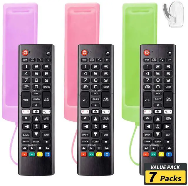 Main image of (Pack of 3) Replacement Remote Fit LG TV Remote with Anti-Lost Glow Protective Silicone Cover & Hook, Universal for LG All Smart LCD LED HDTV UHD OLED 3D 4K TVs(Purple&Green&Light Pink)
