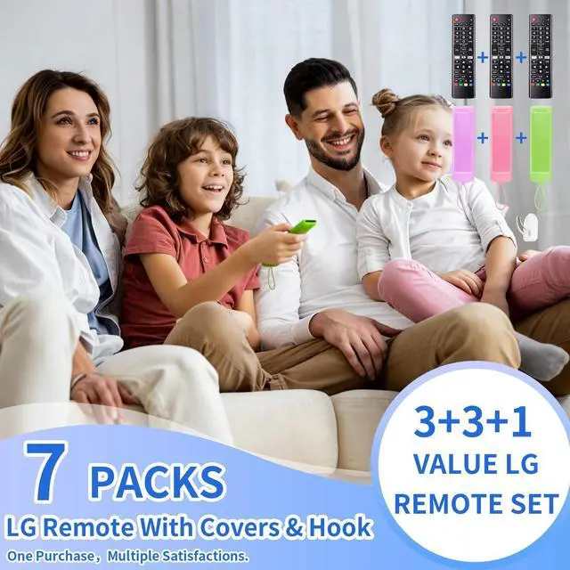 Alt view image 7 of 7 - (Pack of 3) Replacement Remote Fit LG TV Remote with Anti-Lost Glow Protective Silicone Cover & Hook, Universal for LG All Smart LCD LED HDTV UHD OLED 3D 4K TVs(Purple&Green&Light Pink)