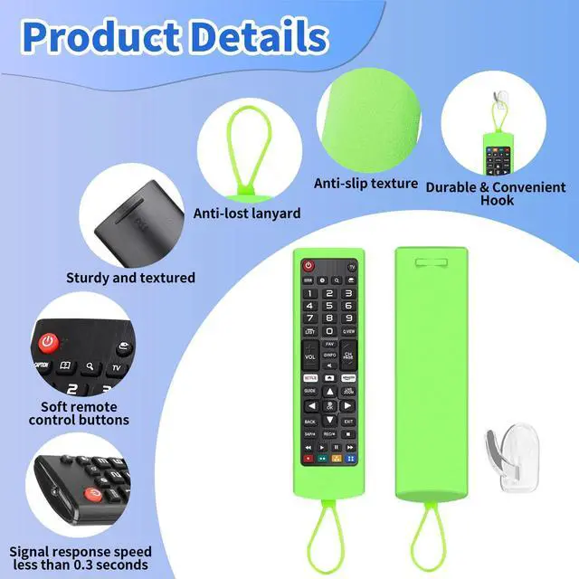 Alt view image 5 of 7 - (Pack of 3) Replacement Remote Fit LG TV Remote with Anti-Lost Glow Protective Silicone Cover & Hook, Universal for LG All Smart LCD LED HDTV UHD OLED 3D 4K TVs(Purple&Green&Light Pink)