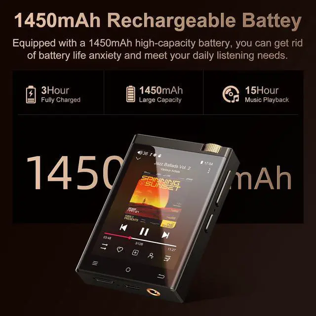 Alt view image 6 of 6 - HiFi MP3 Player with Bluetooth and WiFi, Lossless DSD High-Resolution Digital Audio Music Player, High-Resolution Portable Audio Player with 64GB Card, Supports up to 1TB