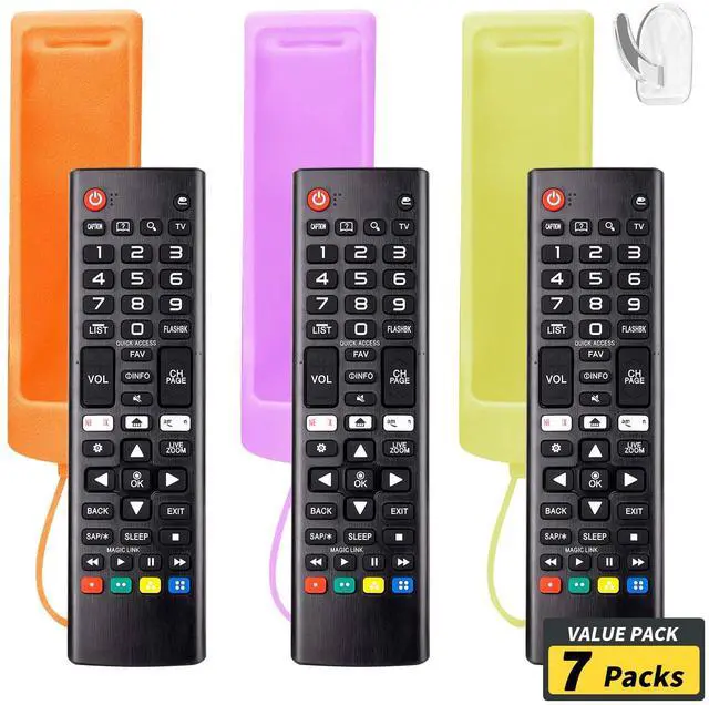 Main image of (Pack of 3) Replacement Remote Fit LG TV Remote with Anti-Lost Glow Protective Silicone Cover & Hook, Universal for LG All Smart LCD LED HDTV UHD OLED 3D 4K TVs(Orange&Yellow&Purple)