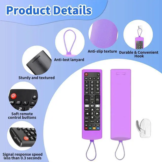 Alt view image 5 of 7 - (Pack of 3) Replacement Remote Fit LG TV Remote with Anti-Lost Glow Protective Silicone Cover & Hook, Universal for LG All Smart LCD LED HDTV UHD OLED 3D 4K TVs(Orange&Yellow&Purple)