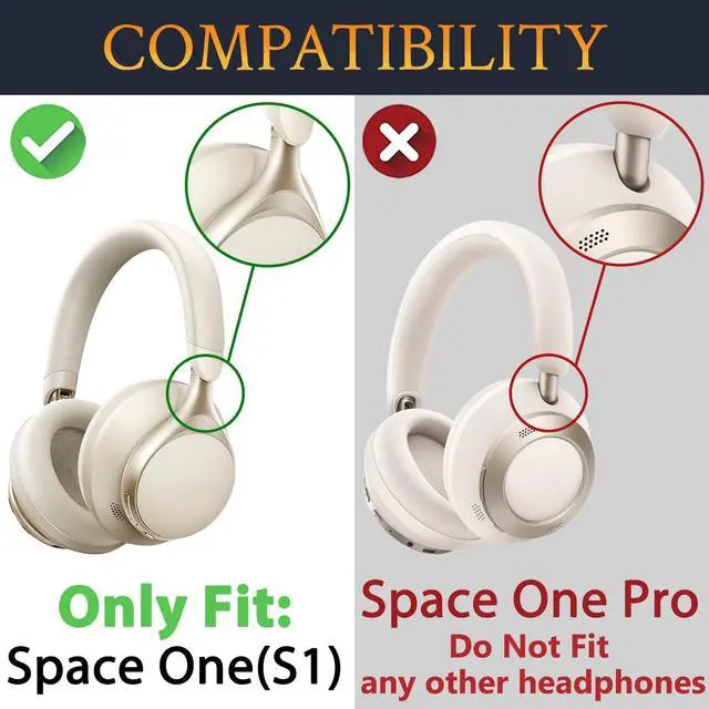 Alt view image 2 of 6 - Earpads Replacement for Anker Soundcore Space One (S1) Headphones, Not for Space One Pro, Ear Pads Cushions with Softer Protein Leather, Noise Isolation Foam - Gold