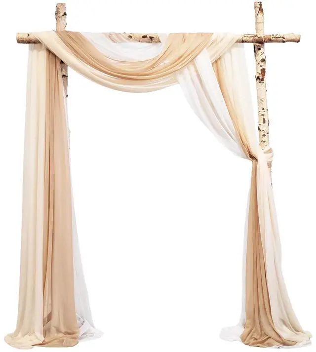 Main image of 2.5x19.5 ft Wedding Arch Draping Fabric, 3 Panels Draping Fabric Arbor Drapery for Party Bridal Ceremony Backdrop Wedding Stage Reception Decorations, Light Brown, Champagne & White