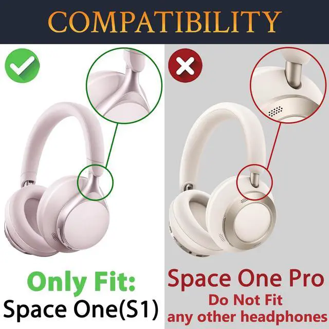 Alt view image 2 of 5 - Earpads Replacement for Anker Soundcore Space One (S1) Headphones, Not for Space One Pro, Ear Pads Cushions with Softer Protein Leather, Noise Isolation Foam - Pink