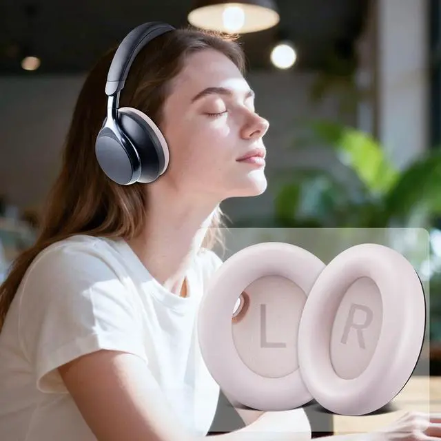 Alt view image 5 of 5 - Earpads Replacement for Anker Soundcore Space One (S1) Headphones, Not for Space One Pro, Ear Pads Cushions with Softer Protein Leather, Noise Isolation Foam - Pink