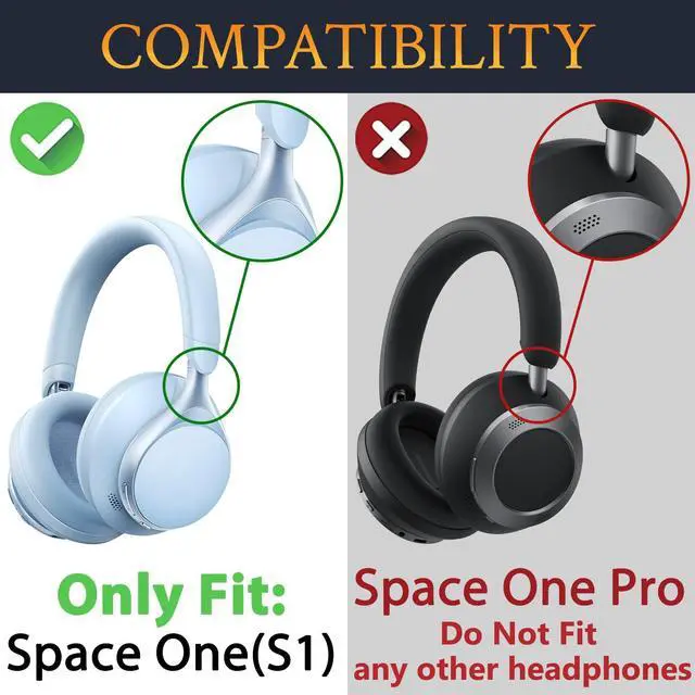 Alt view image 2 of 6 - Earpads Replacement for Anker Soundcore Space One (S1) Headphones, Not for Space One Pro, Ear Pads Cushions with Softer Protein Leather, Noise Isolation Foam - Crystal Blue