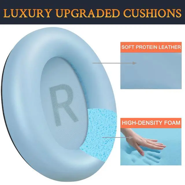Alt view image 3 of 6 - Earpads Replacement for Anker Soundcore Space One (S1) Headphones, Not for Space One Pro, Ear Pads Cushions with Softer Protein Leather, Noise Isolation Foam - Crystal Blue