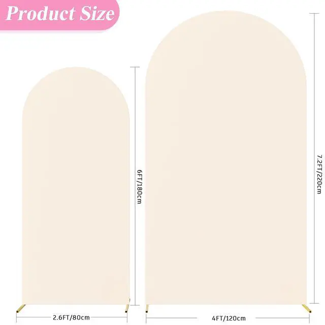 Alt view image 2 of 5 - Arch Backdrop Cover Beige Arch Covers Stretchy Backdrop 7.2ft, 6ft | Set of 2 Spandex Backdrop Arch Covers Fitted Round Top 2-Sided Fabric for Birthday Party, Baby Shower, Wedding Decoration
