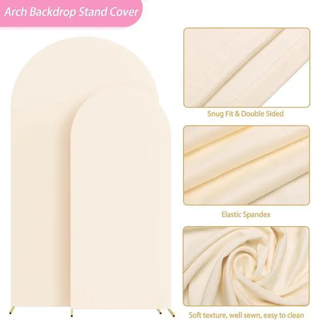 Alt view image 3 of 5 - Arch Backdrop Cover Beige Arch Covers Stretchy Backdrop 7.2ft, 6ft | Set of 2 Spandex Backdrop Arch Covers Fitted Round Top 2-Sided Fabric for Birthday Party, Baby Shower, Wedding Decoration