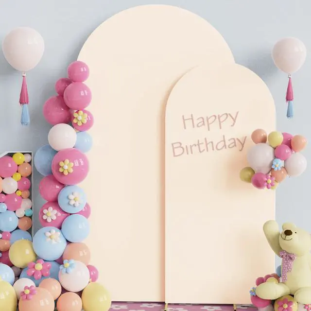 Alt view image 4 of 5 - Arch Backdrop Cover Beige Arch Covers Stretchy Backdrop 7.2ft, 6ft | Set of 2 Spandex Backdrop Arch Covers Fitted Round Top 2-Sided Fabric for Birthday Party, Baby Shower, Wedding Decoration