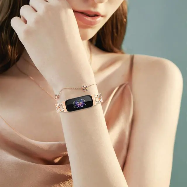 Alt view image 7 of 7 - Bracelet Compatible with Fitbit Inspire 3 Rhinestone Diamond Metal Stylish Bling Adjustable Strap Wristband Compatible with Fitbit Inspire 3