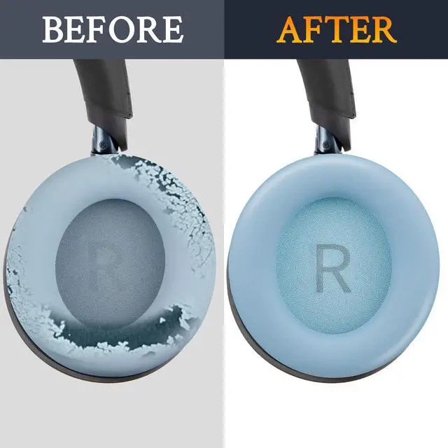 Alt view image 5 of 6 - Earpads Replacement for Anker Soundcore Space One (S1) Headphones, Not for Space One Pro, Ear Pads Cushions with Softer Protein Leather, Noise Isolation Foam - Crystal Blue