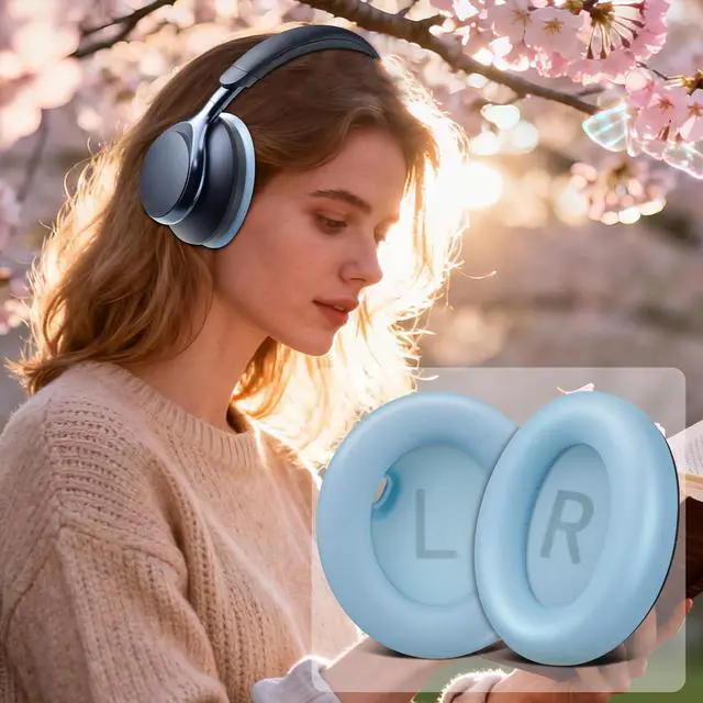 Alt view image 6 of 6 - Earpads Replacement for Anker Soundcore Space One (S1) Headphones, Not for Space One Pro, Ear Pads Cushions with Softer Protein Leather, Noise Isolation Foam - Crystal Blue