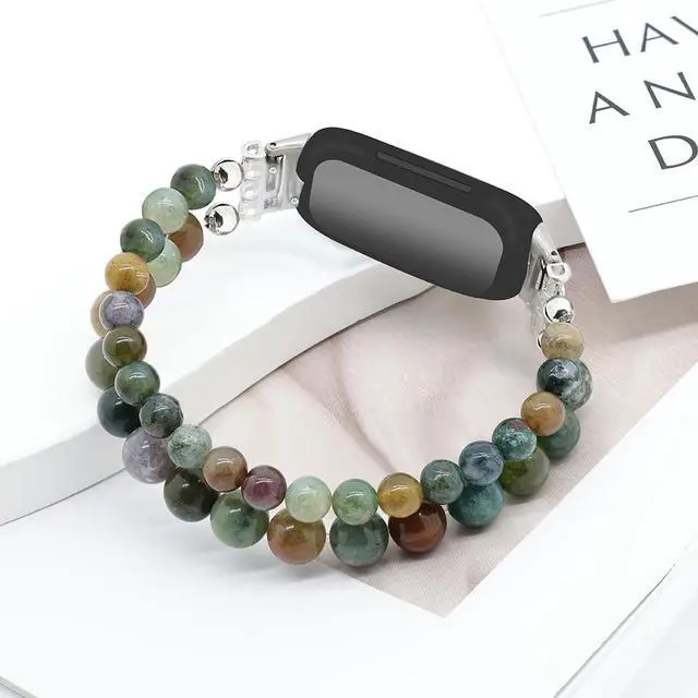 Alt view image 3 of 6 - Bracelets Compatible with Fitbit Inspire 2 Bands for Women Beaded Wristband Adjustable Gemstone Replacement Straps