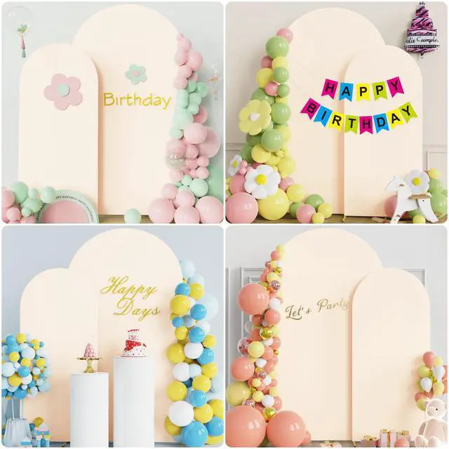 Alt view image 5 of 5 - Arch Backdrop Cover Beige Arch Covers Stretchy Backdrop 7.2ft, 6ft | Set of 2 Spandex Backdrop Arch Covers Fitted Round Top 2-Sided Fabric for Birthday Party, Baby Shower, Wedding Decoration
