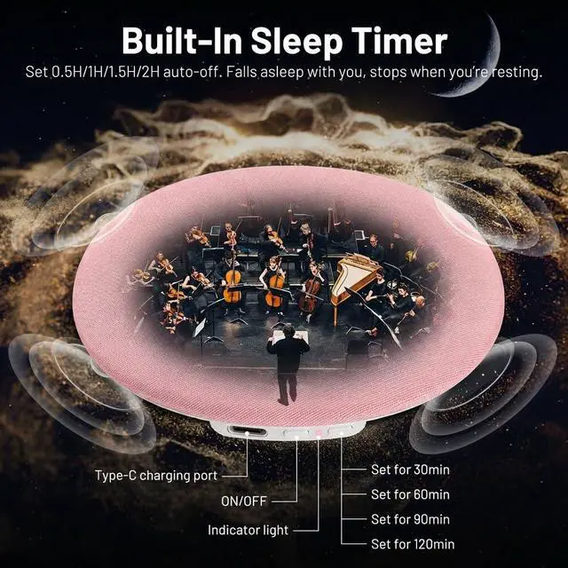 Alt view image 3 of 6 - Pillow Speaker for Sleeping, Ultra-Thin Portable Sleep Speaker Under Pillow Bluetooth 6.0, Private Sound Ear Friendly Speaker for Bed, Not Disturb Partner for Side Sleepers Travel Pink