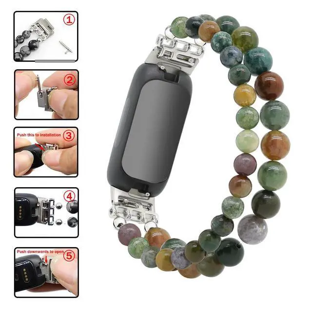 Alt view image 5 of 6 - Bracelets Compatible with Fitbit Inspire 2 Bands for Women Beaded Wristband Adjustable Gemstone Replacement Straps
