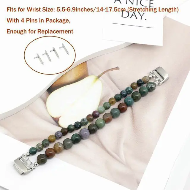 Alt view image 6 of 6 - Bracelets Compatible with Fitbit Inspire 2 Bands for Women Beaded Wristband Adjustable Gemstone Replacement Straps