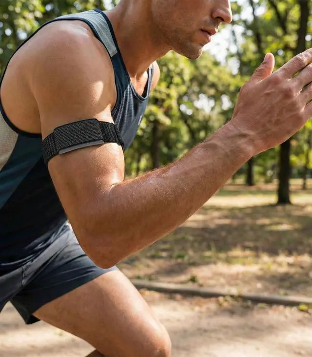 Alt view image 6 of 7 - Nylon Loop Compatible with Amazfit Helio Strap Band, Soft Bicep Band Breathable Sport Wristband, Hook & Loop Armband with Top Cover Design