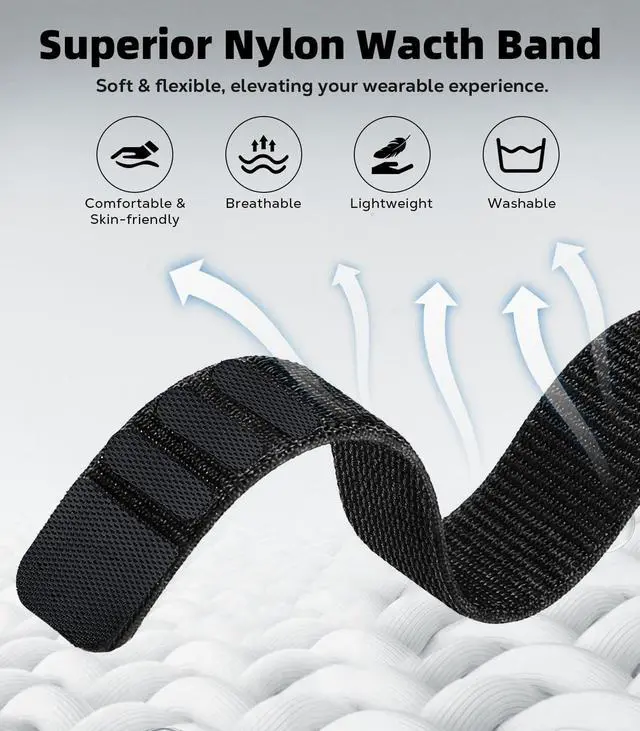 Alt view image 5 of 7 - Nylon Loop Compatible with Amazfit Helio Strap Band, Soft Bicep Band Breathable Sport Wristband, Hook & Loop Armband with Top Cover Design