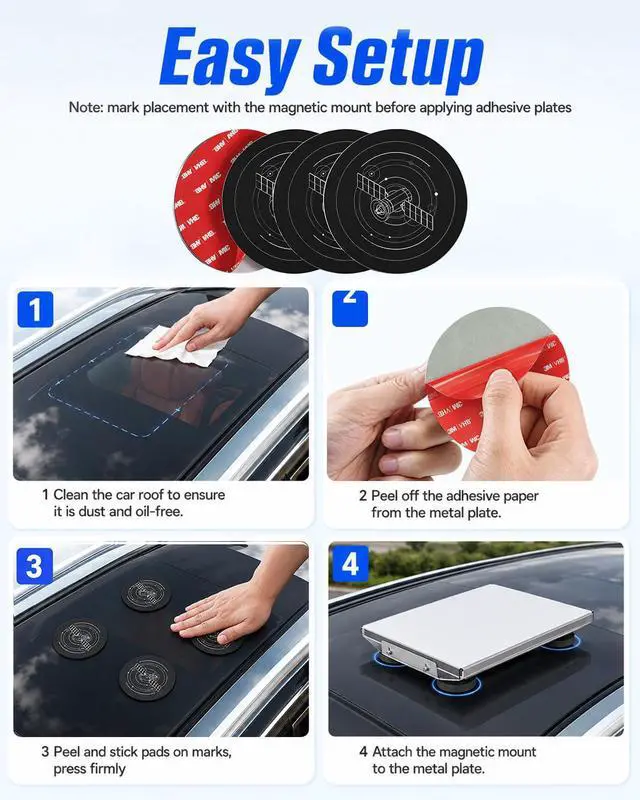 Alt view image 7 of 7 - Adhesive Metal Discs 4PCS for Starlink Mini & Gen 3 | Magnetic Mount Plates for Car Truck RV SUV Aluminum/Glass Cab Roof, Starlink Mounting Accessory for Satellite Dish