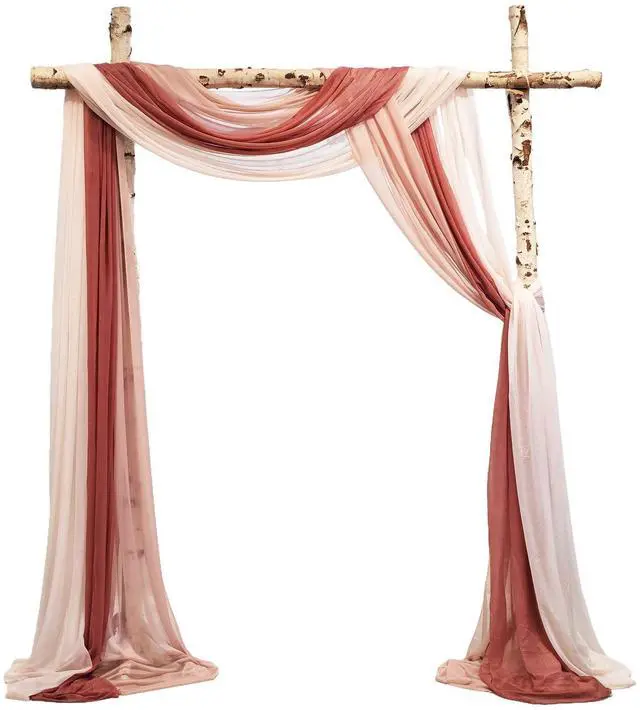 Main image of 2.5x19.5 ft Wedding Arch Draping Fabric, 3 Panels Draping Fabric Arbor Drapery for Party Bridal Ceremony Backdrop Wedding Stage Reception Decorations, Mauve, Dusty & Light Pink