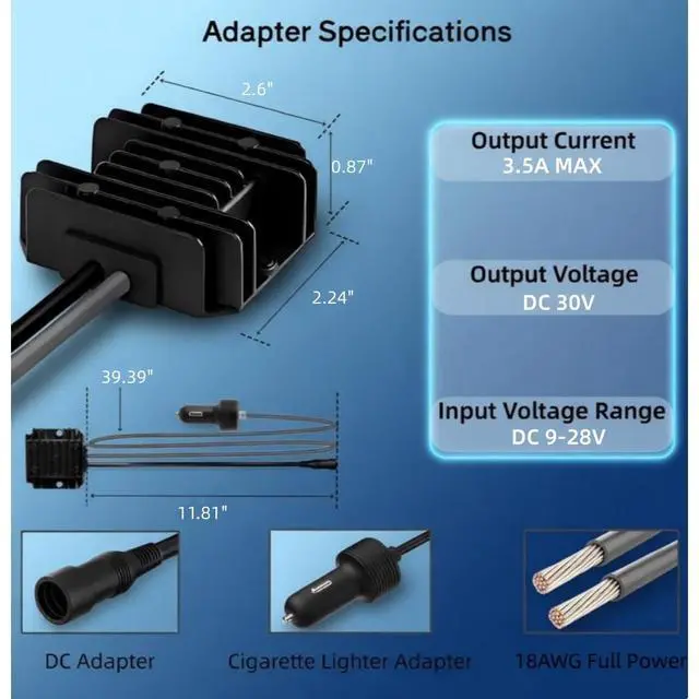 Alt view image 2 of 7 - Starlink Mini 12V Car Adapter with Step-Up Converter | Cigarette lighter plug. 9-28V to 30V/3.5A output. 18AWG cable, IP68. For RV, Truck, Marine & Off-Grid. Surge protection
