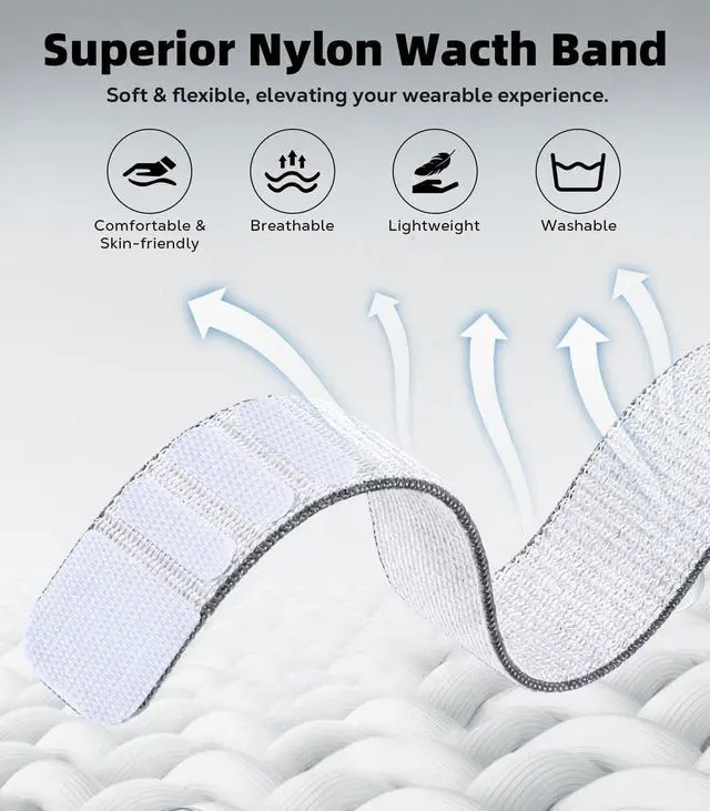 Alt view image 5 of 7 - Nylon Loop Compatible with Amazfit Helio Strap Band, Soft Bicep Band Breathable Sport Wristband, Hook & Loop Armband with Top Cover Design