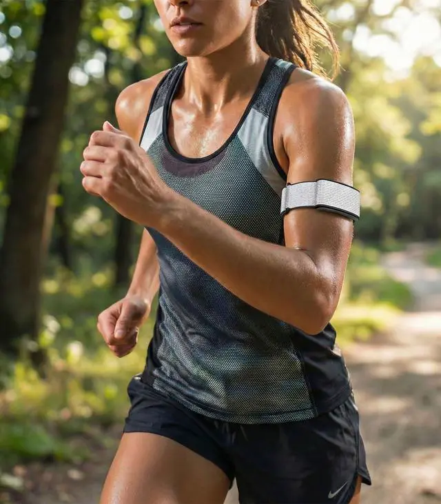 Alt view image 7 of 7 - Nylon Loop Compatible with Amazfit Helio Strap Band, Soft Bicep Band Breathable Sport Wristband, Hook & Loop Armband with Top Cover Design
