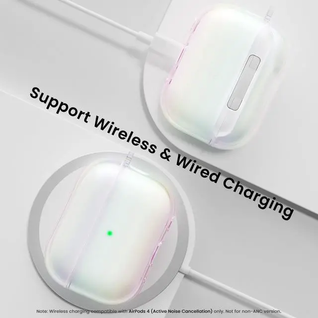 Alt view image 5 of 6 - Iridescent Clear Case for AirPods Pro 2nd Generation with Lanyard | Iridescent Gradient TPU, Shock-Absorbing Protection, LED Visible, Detachable Lanyard, Wired & Wireless Charging Compatible