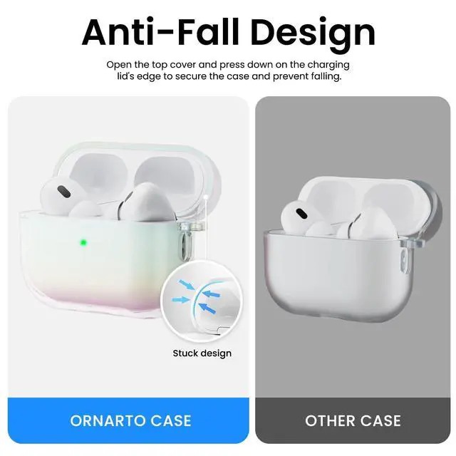 Alt view image 6 of 6 - Iridescent Clear Case for AirPods Pro 2nd Generation with Lanyard | Iridescent Gradient TPU, Shock-Absorbing Protection, LED Visible, Detachable Lanyard, Wired & Wireless Charging Compatible