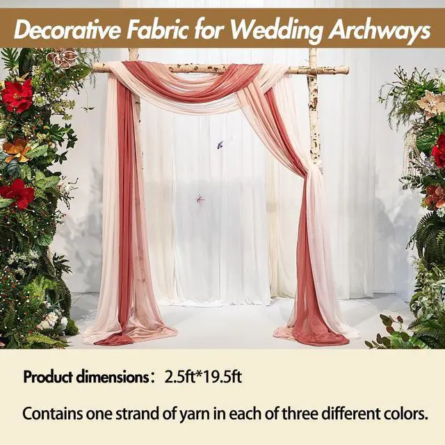 Alt view image 2 of 7 - 2.5x19.5 ft Wedding Arch Draping Fabric, 3 Panels Draping Fabric Arbor Drapery for Party Bridal Ceremony Backdrop Wedding Stage Reception Decorations, Mauve, Dusty & Light Pink
