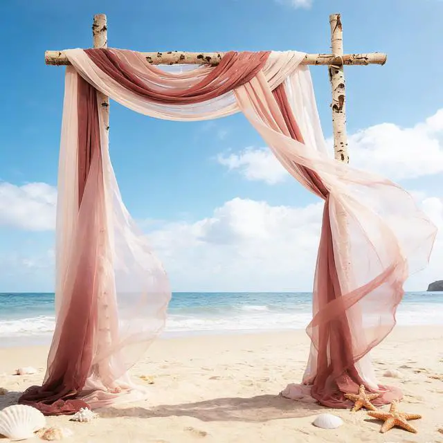 Alt view image 3 of 7 - 2.5x19.5 ft Wedding Arch Draping Fabric, 3 Panels Draping Fabric Arbor Drapery for Party Bridal Ceremony Backdrop Wedding Stage Reception Decorations, Mauve, Dusty & Light Pink