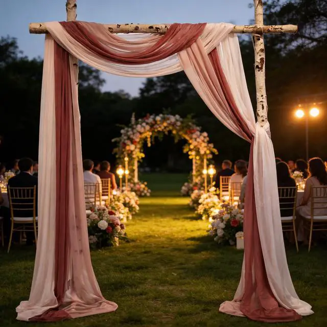 Alt view image 4 of 7 - 2.5x19.5 ft Wedding Arch Draping Fabric, 3 Panels Draping Fabric Arbor Drapery for Party Bridal Ceremony Backdrop Wedding Stage Reception Decorations, Mauve, Dusty & Light Pink