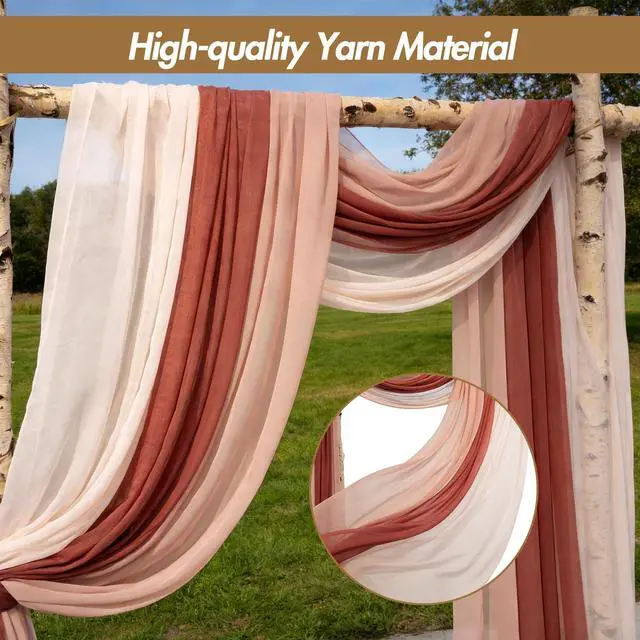 Alt view image 5 of 7 - 2.5x19.5 ft Wedding Arch Draping Fabric, 3 Panels Draping Fabric Arbor Drapery for Party Bridal Ceremony Backdrop Wedding Stage Reception Decorations, Mauve, Dusty & Light Pink