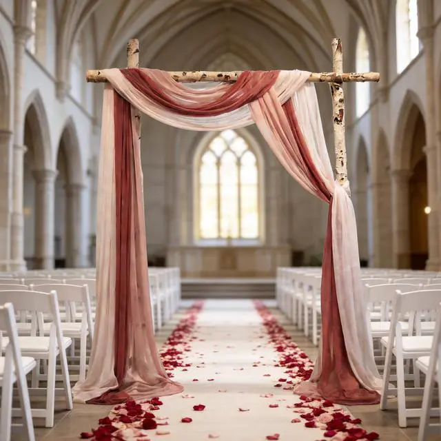 Alt view image 6 of 7 - 2.5x19.5 ft Wedding Arch Draping Fabric, 3 Panels Draping Fabric Arbor Drapery for Party Bridal Ceremony Backdrop Wedding Stage Reception Decorations, Mauve, Dusty & Light Pink