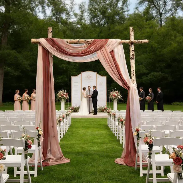 Alt view image 7 of 7 - 2.5x19.5 ft Wedding Arch Draping Fabric, 3 Panels Draping Fabric Arbor Drapery for Party Bridal Ceremony Backdrop Wedding Stage Reception Decorations, Mauve, Dusty & Light Pink
