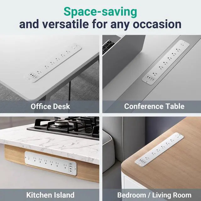 Alt view image 4 of 7 - Recessed Surge Protector Power Strip with 6AC + 4USB (2 USB-C PD20W), 1800J, 6FT Extension Cord, Space-Saver Flush Mount for Conference Tables/Desks/Furniture/Kitchen